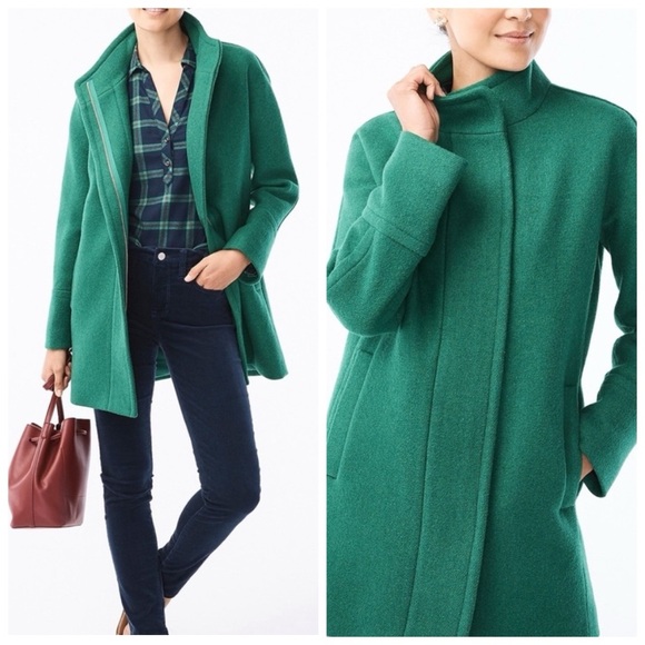 J.Crew Factory Wool Blend Full Zip City Coat Winter Emerald Green Size 8 - Picture 1 of 9